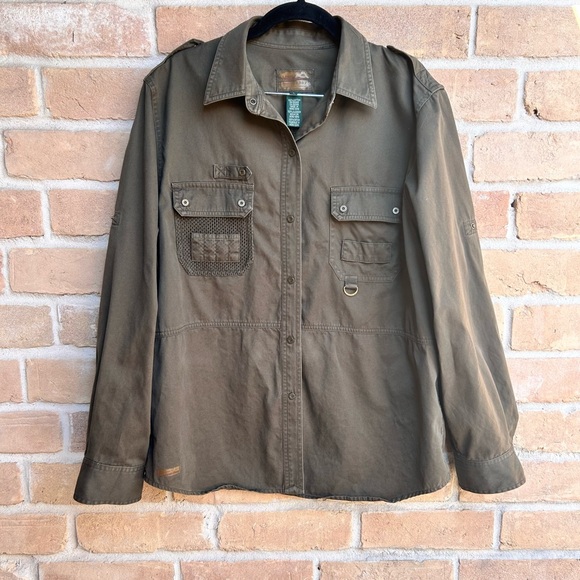 Vintage Ralph Lauren Dry Goods Fishing Brass Snap Shirt Shacket Outdoor Size L - Picture 1 of 7